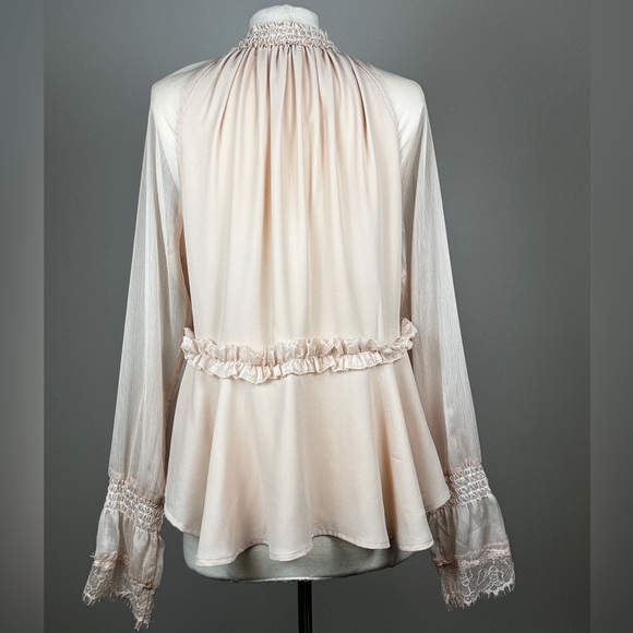 Boho Romantic Long Sleeve Sheer Blouse Peasant - Picture 3 of 6